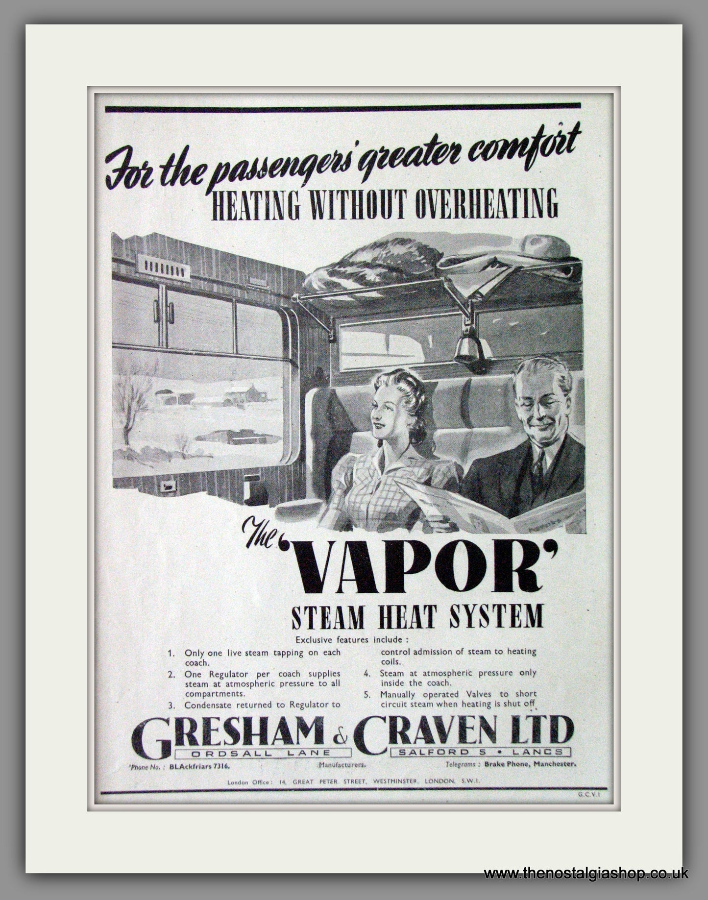 Gresham & Craven Ltd. Railway Carridge Heating. Original Advert 1945 (ref AD53297)