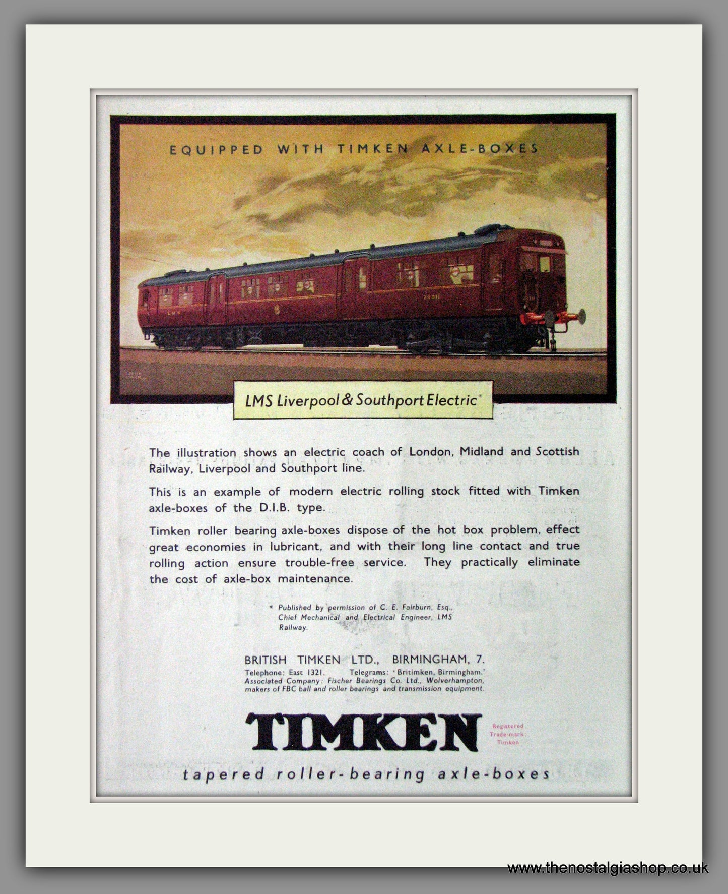 Timkin Roller-Bearing Axle Boxes. Original Advert 1945 (ref AD53298)
