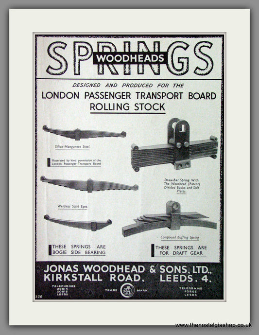 Jonas Woodhead & Sons Ltd. Leeds. Railway Springs. Original Advert 1945 (ref AD53109)