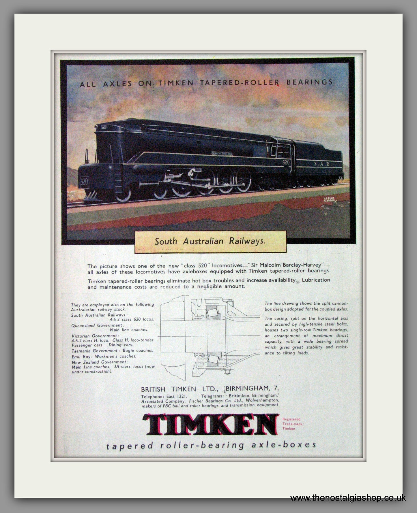 Timkin Roller-Bearing Axle Boxes. Original Advert 1945 (ref AD53299)