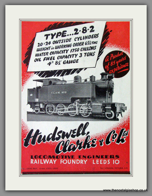 Hudswell, Clarke & Co. Locomotive Engineers, Leeds. Original Advert 1945 (ref AD53115)