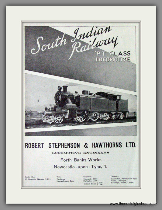 Robert Stephenson Locomotive Engineers. S. Indian Railway. Original Advert 1942 (ref AD53209)