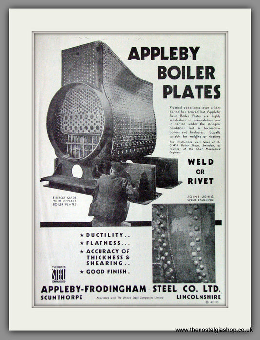 Appleby Frodingham Boiler Plates for Railways. Original Advert 1942 (ref AD53303)