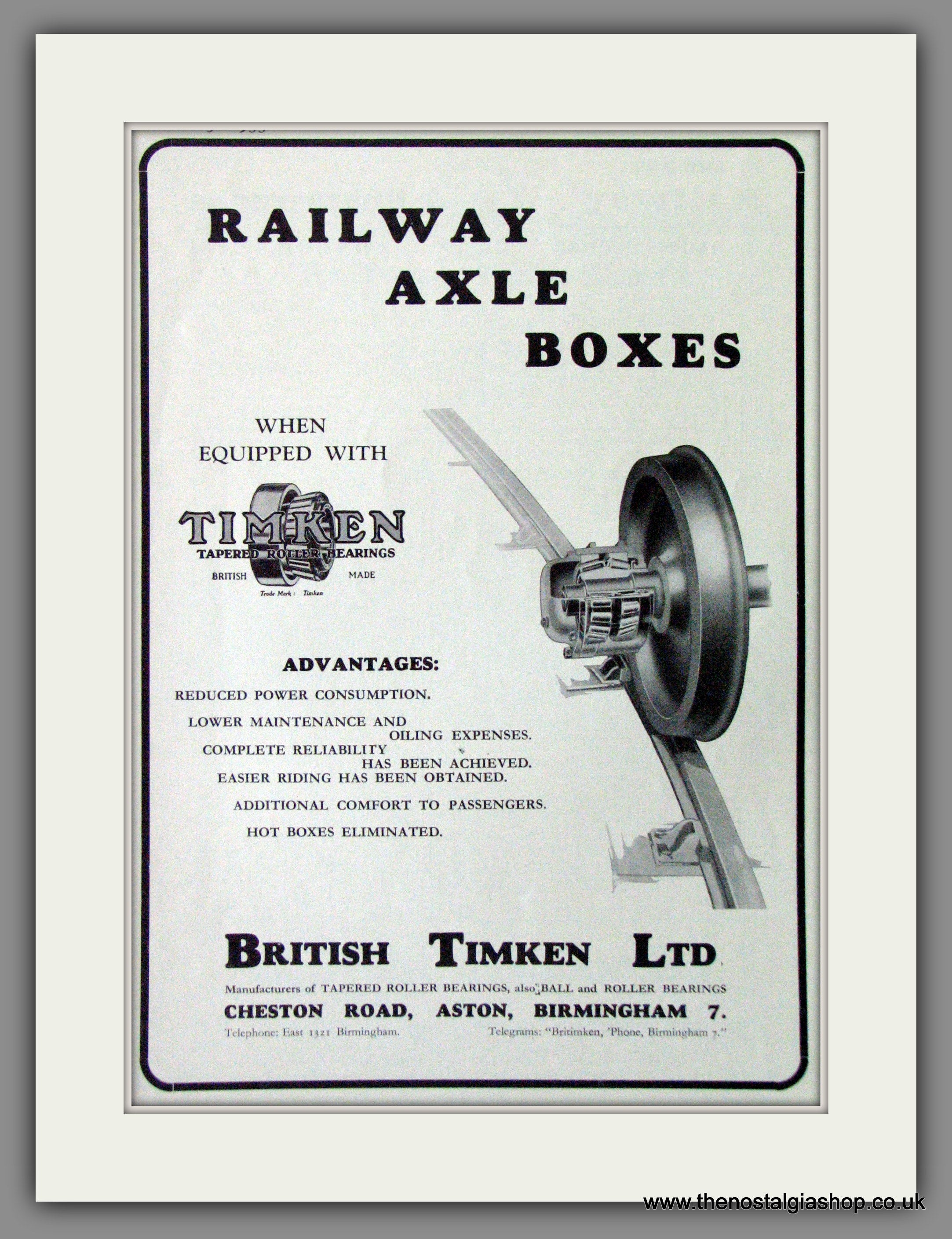 British Timkin Railway Axle Boxes. Original Advert 1933 (ref AD53300 ...