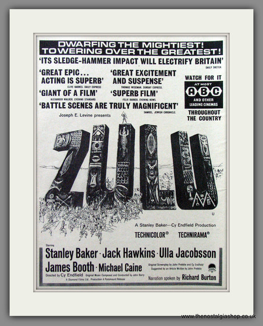 Zulu. Stanley Baker, Michael Caine Original Advert 1964 (ref AD53569)