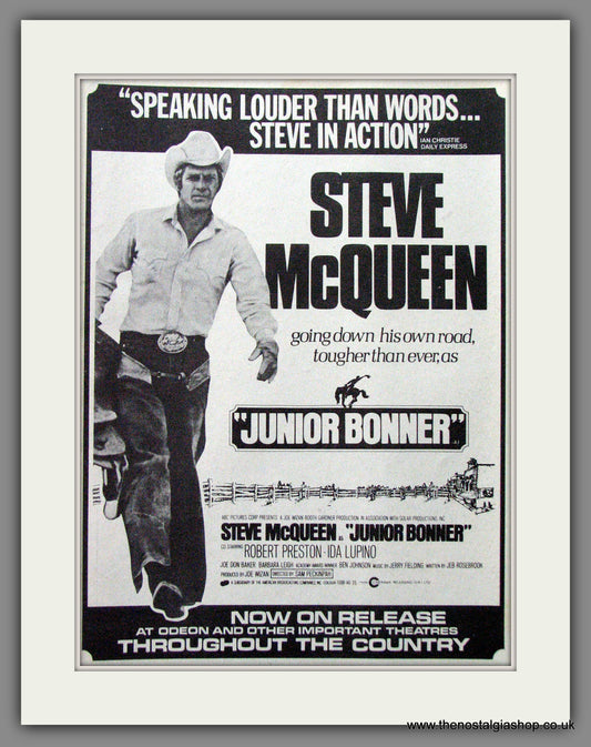 Junior Bonner. Steve McQueen. Original Advert 1972 (ref AD53638)