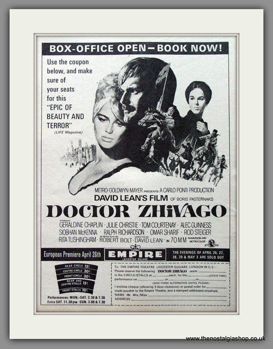 Doctor Zhivago. Omar Sharif. Original Advert 1966 (ref AD53650)