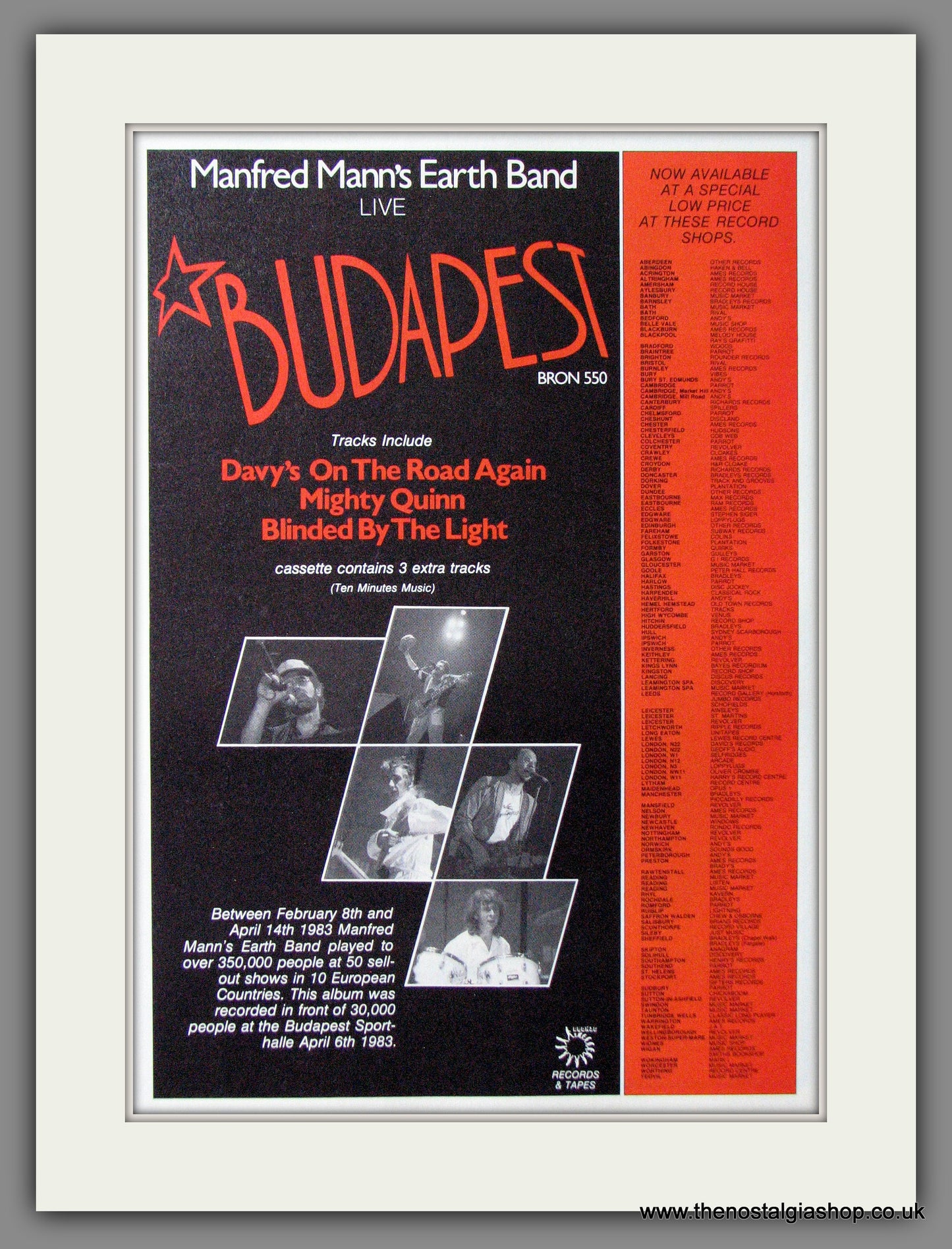 Manfred Mann's Earth Band. Live in Budapest. 1984 Original Advert (ref AD54105)