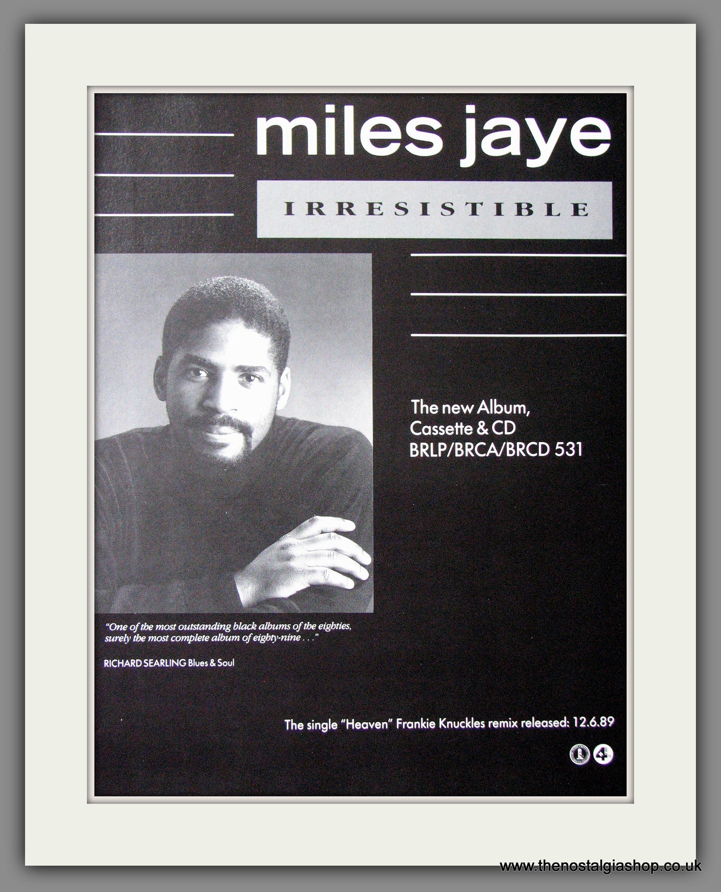 Miles Jaye. Irresistible. 1989 Original Advert (ref AD54121)