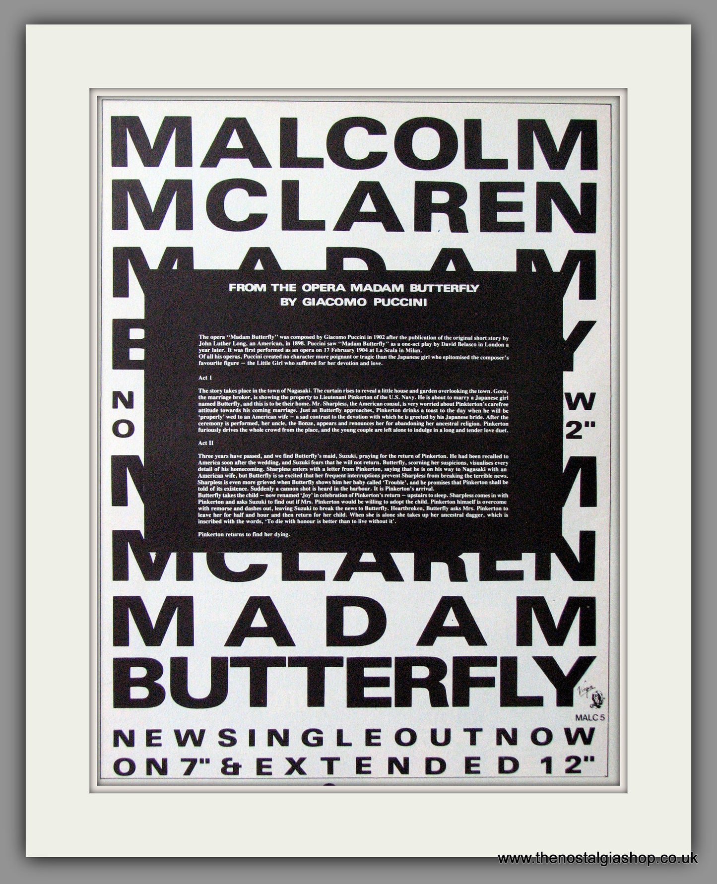 Malcolm Mclaren. Madam Butterfly. 1984 Original Advert (ref AD54125)