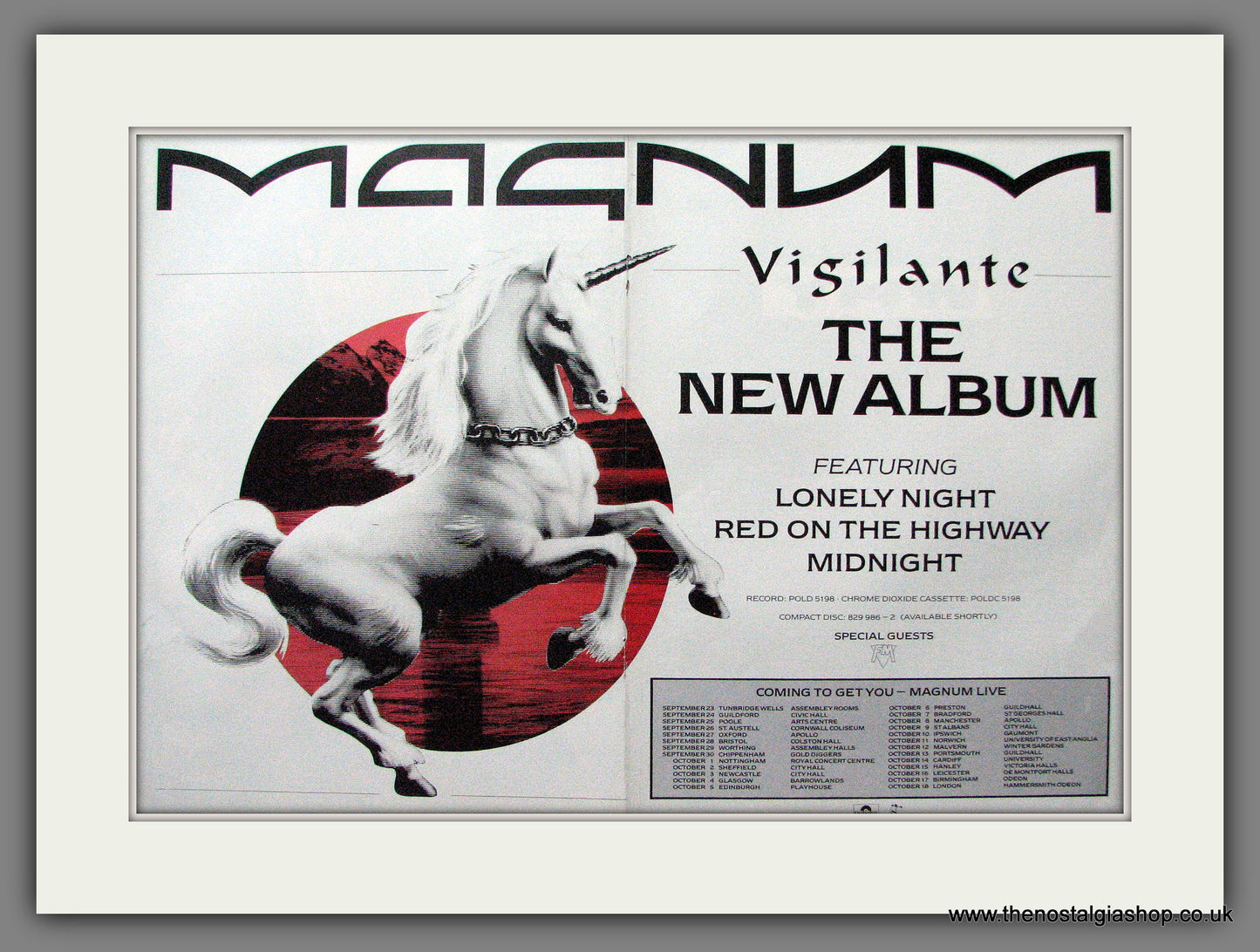 Magnum. Vigilante. Album and Tour. 1986 Original Advert (ref AD54127)