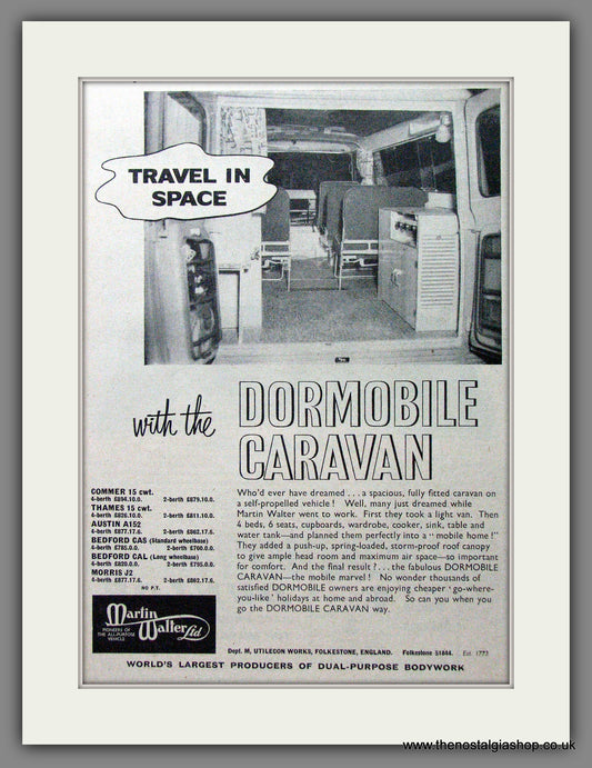 Dormobile Caravan. 1960 Original Advert (ref AD53862)