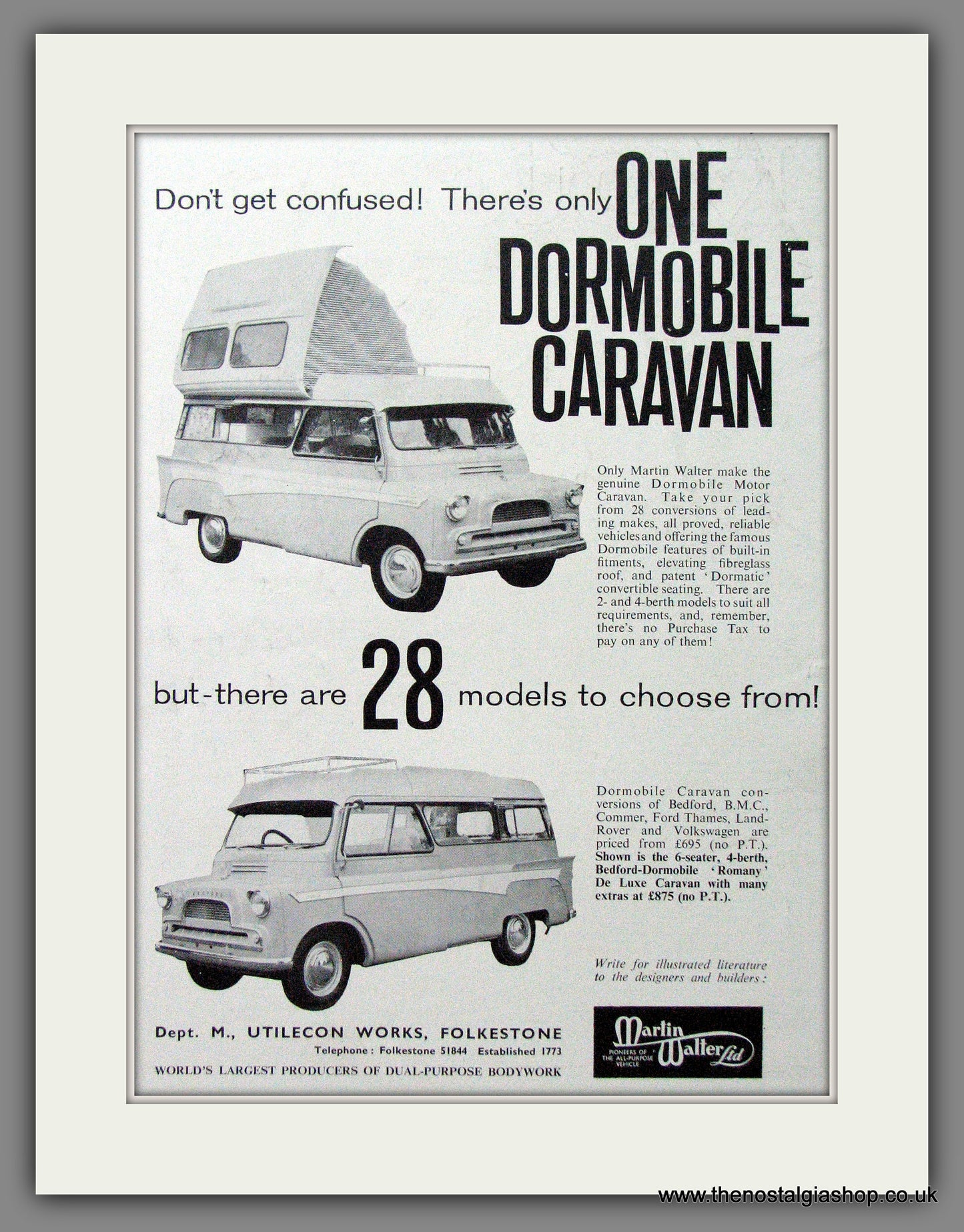Dormobile Caravan. 1962 Original Advert (ref AD53864)