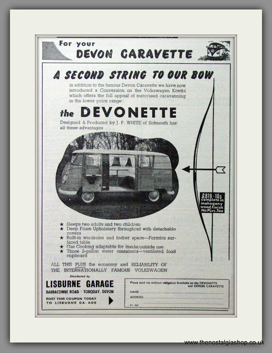 Volkswagen Caravette. The Devonette. 1962 Original Advert (ref AD53892)