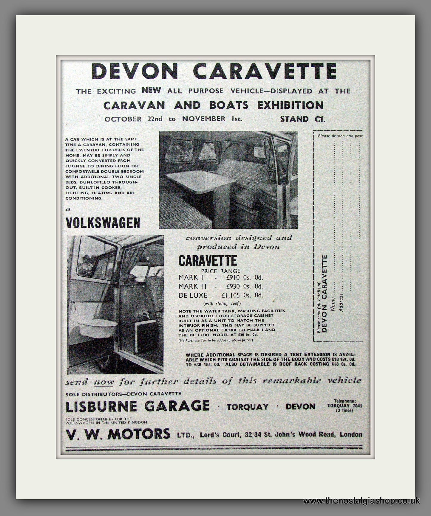 Volkswagen Devon Caravette. 1958 Original Advert (ref AD53893)