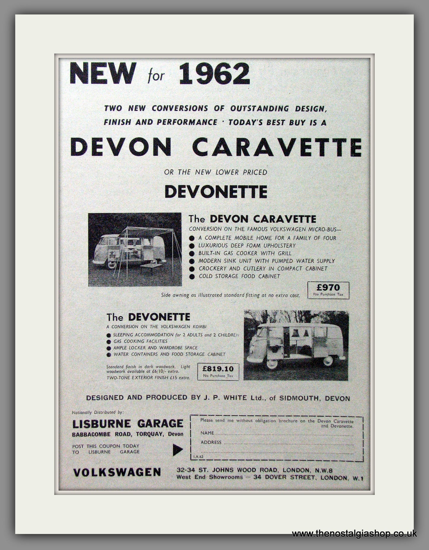 Volkswagen Devon Caravette. 1962 Original Advert (ref AD53895)