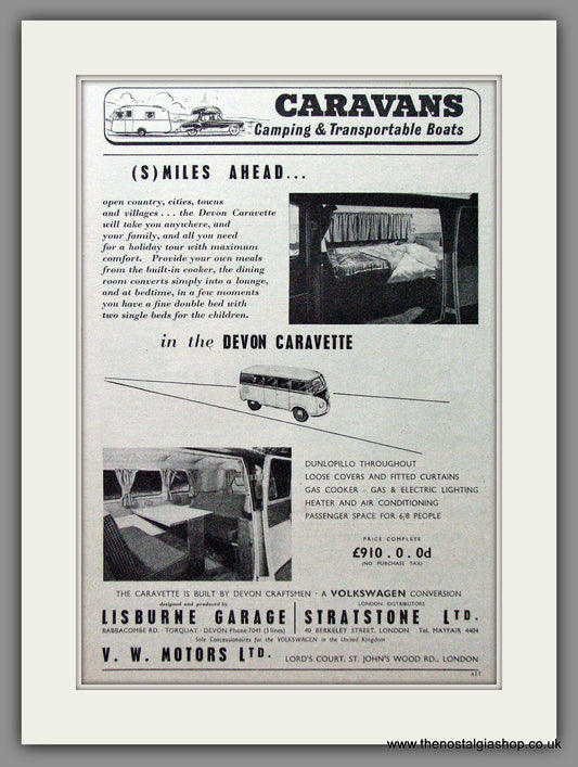 Volkswagen Devon Caravette. 1958 Original Advert (ref AD53901)