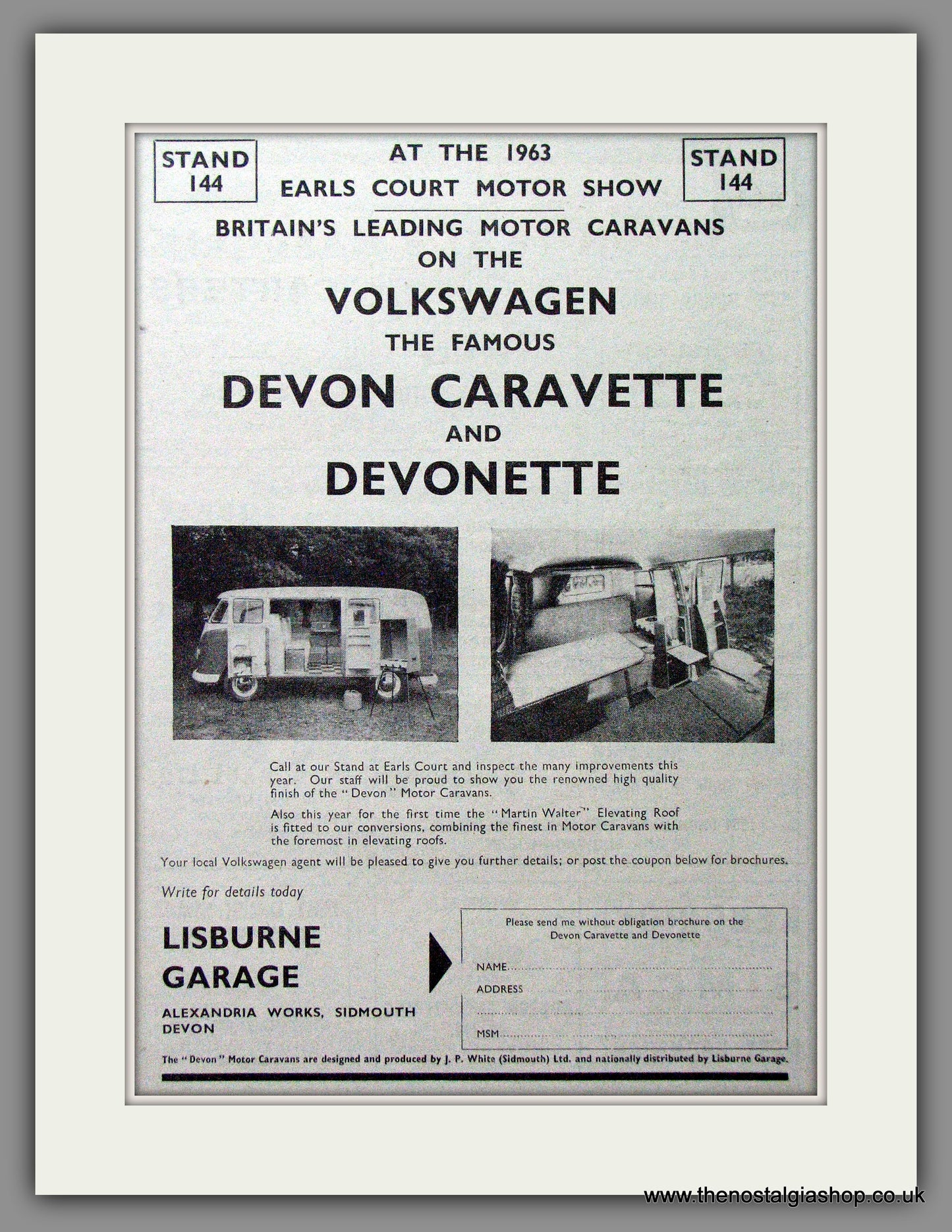 Volkswagen Devon Caravette. 1963 Original Advert (ref AD53898)