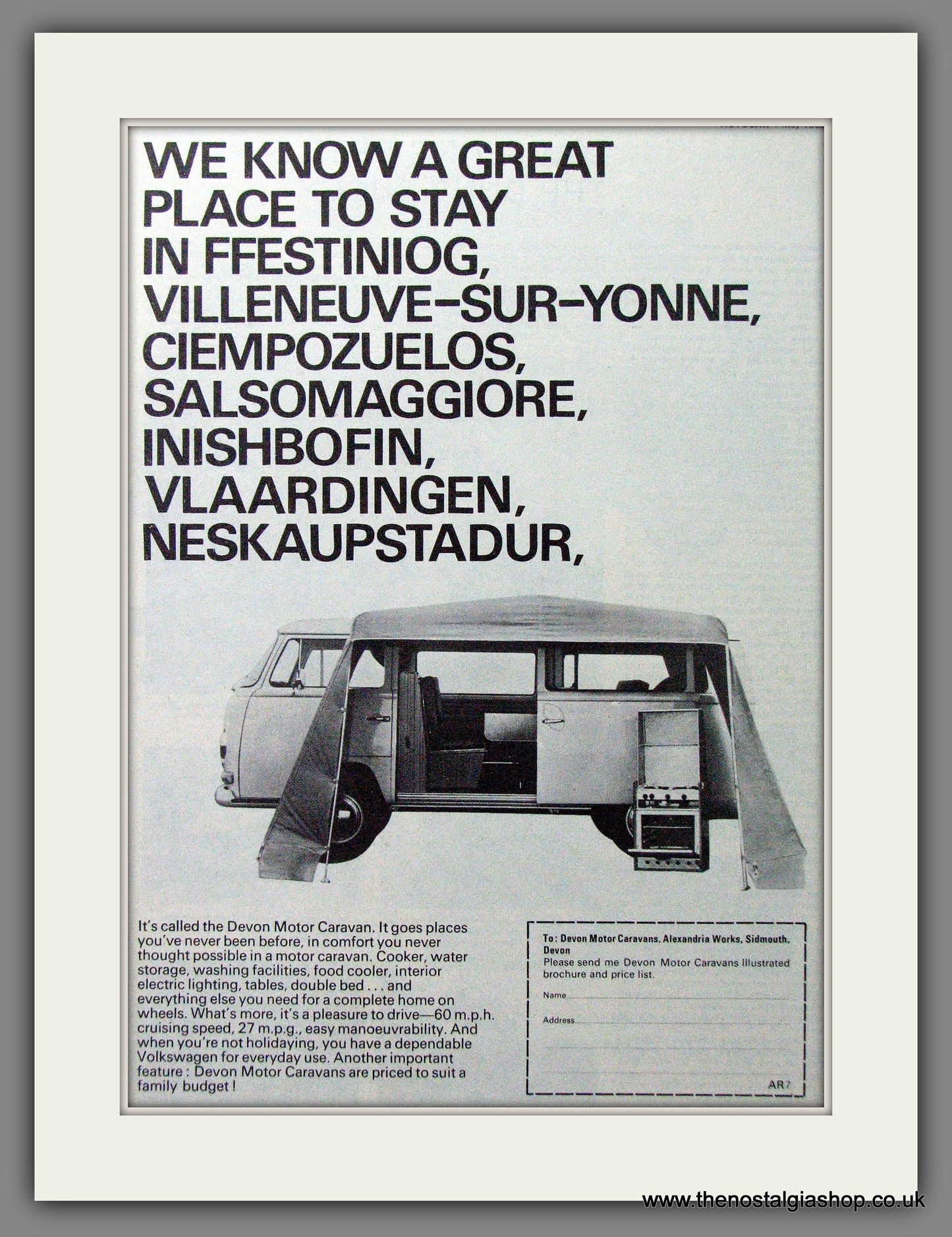 Volkswagen Devon Motor Caravan. 1969 Original Advert (ref AD53905)