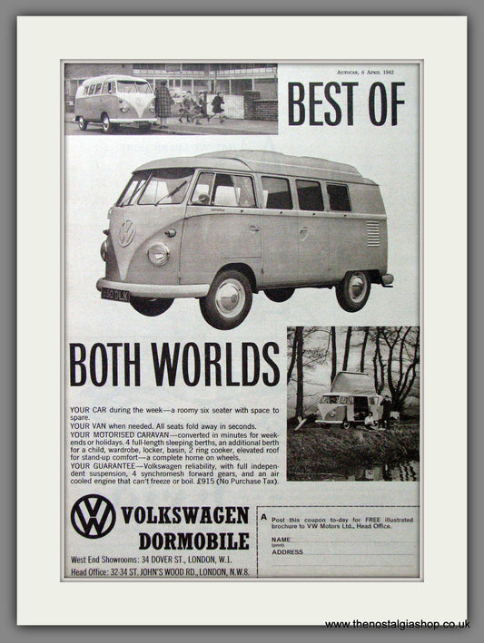 Volkswagen Dormobile Caravan. 1962 Original Advert (ref AD53910)
