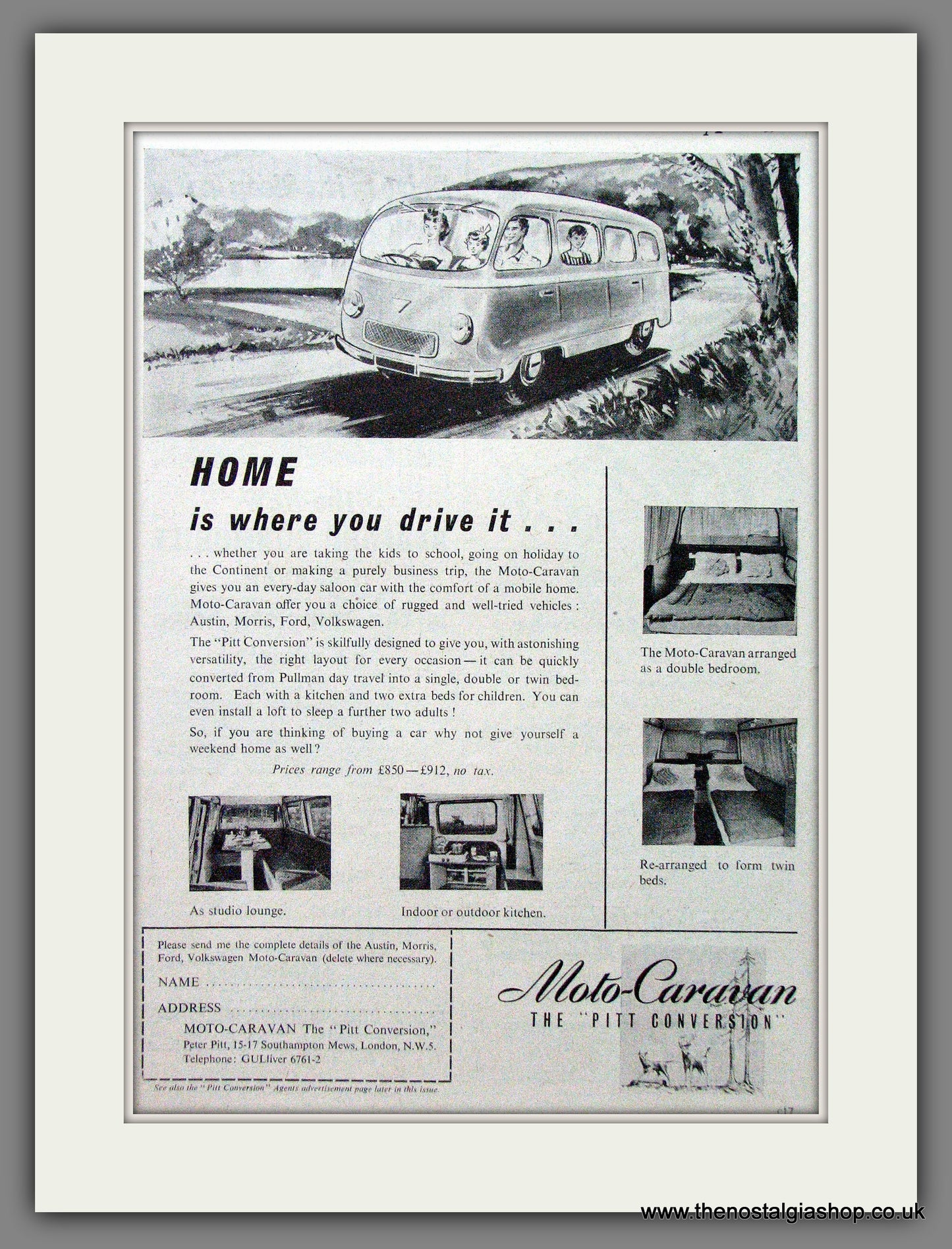 Pitt Conversion Moto - Caravan. 1958 Original Advert (ref AD53986)