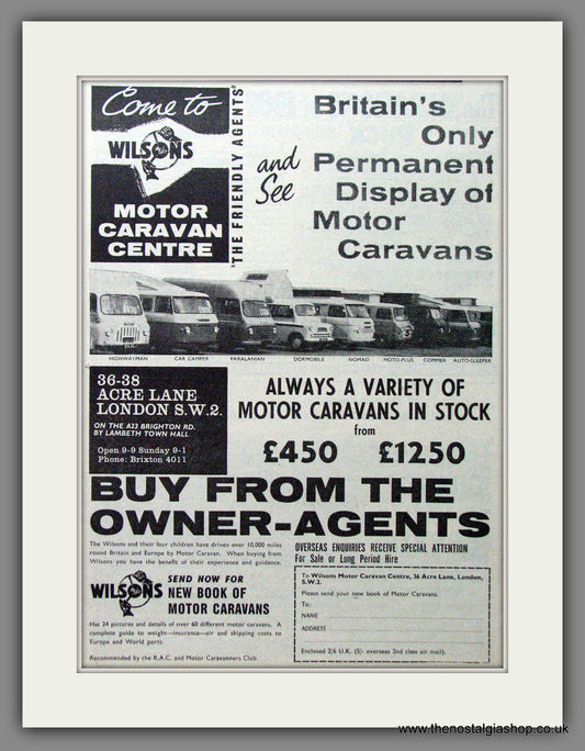Wilsons Motor Caravan Centre. 1962 Original Advert (ref AD53991)