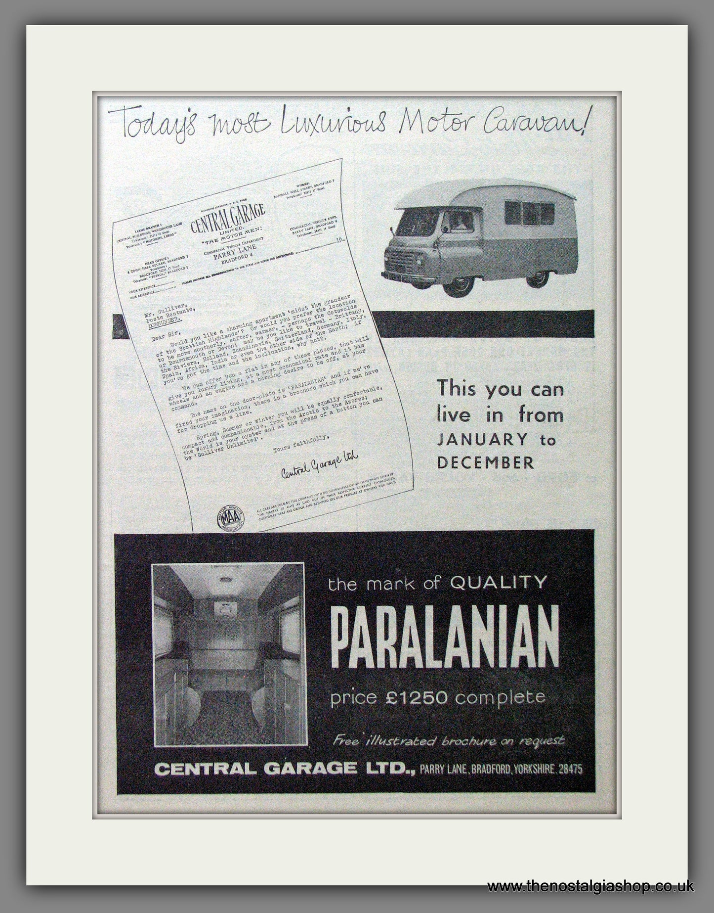 Paralanian Motor Caravan. 1962 Original Advert (ref AD53994)