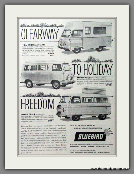 Bluebird Range of Motor Caravans. 1962 Original Advert (ref AD54003)
