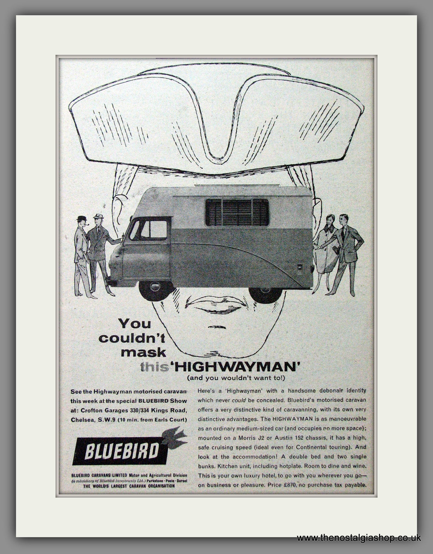 Bluebird Highwayman Motor Caravan. 1960 Original Advert (ref AD53999)