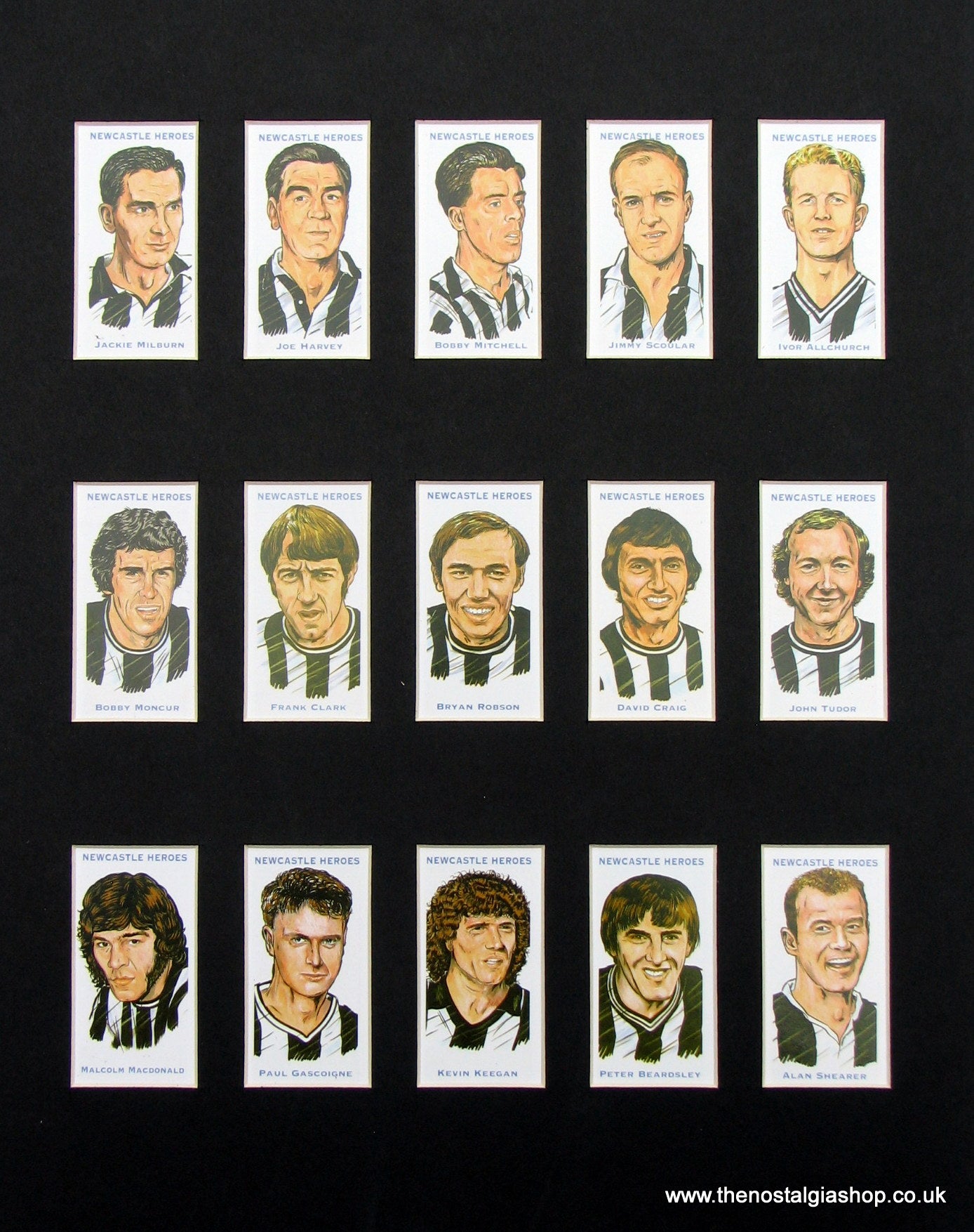 Newcastle Heroes. Mounted Football Card Set.
