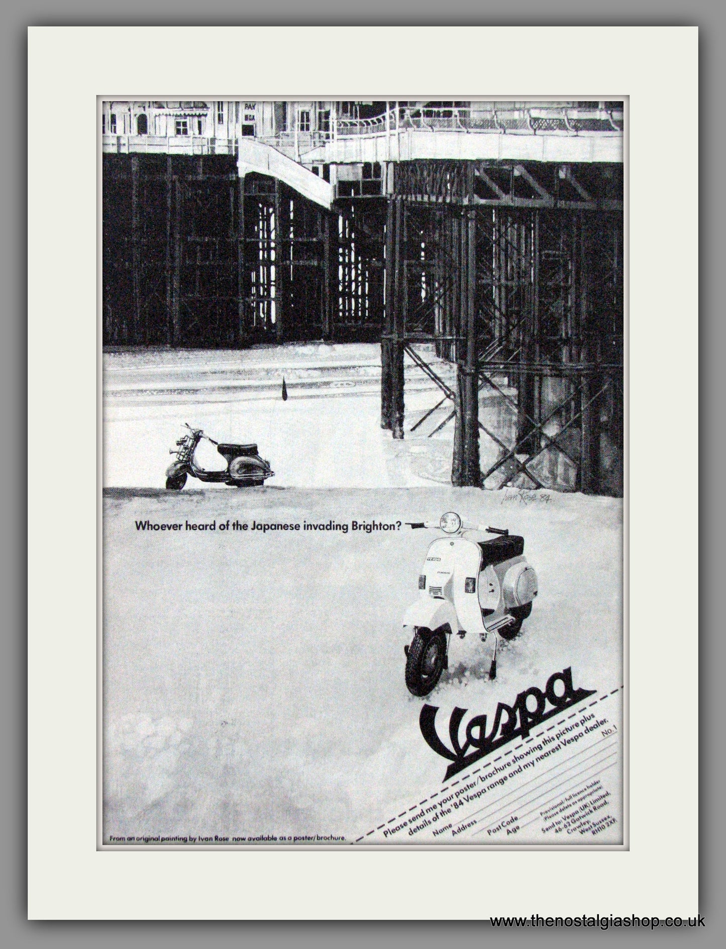 Vespa at Brighton Pier. Original advert 1984 (ref AD54029)