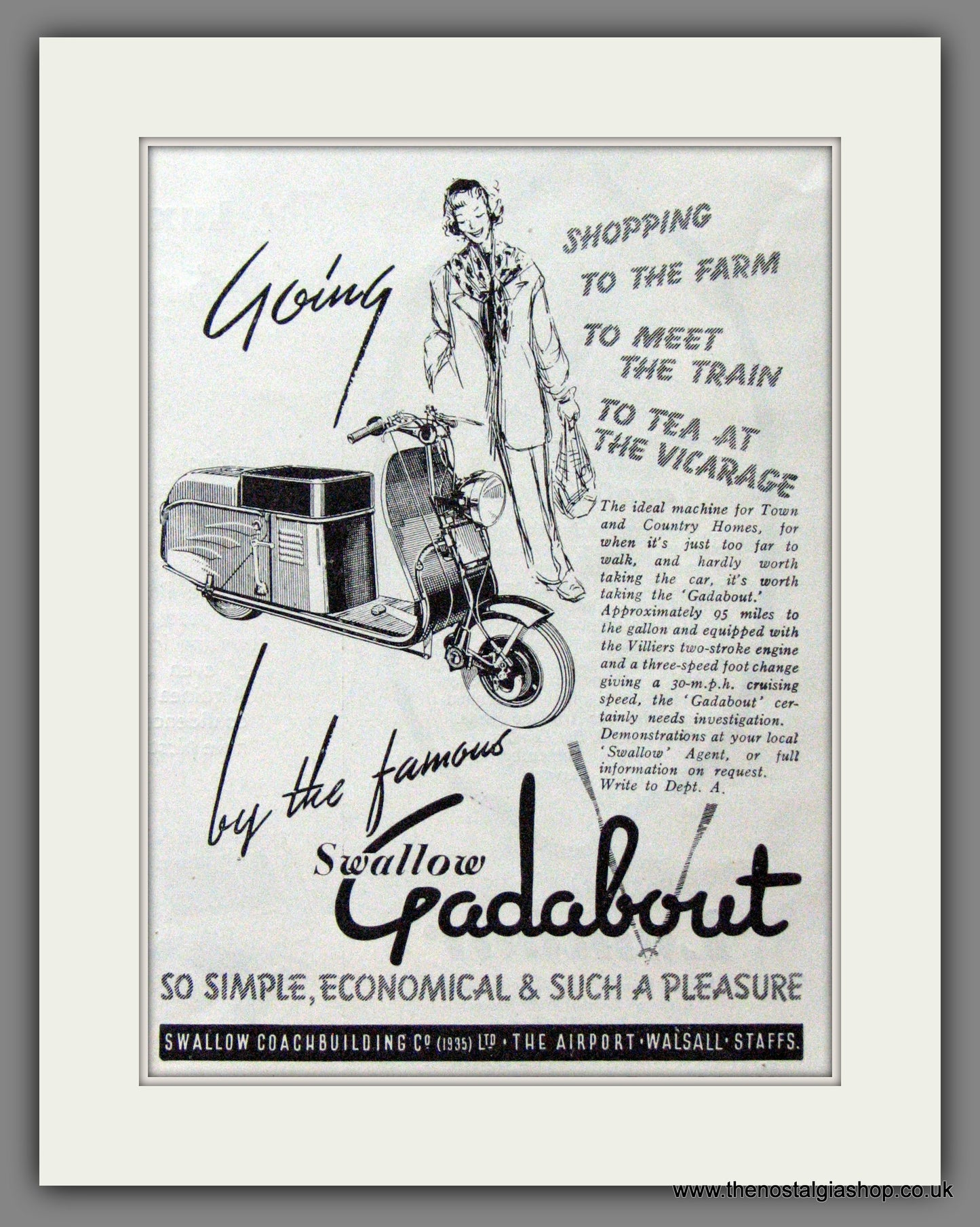 Swallow Gadabout Scooter. Original Advert 1950 (ref AD54031)