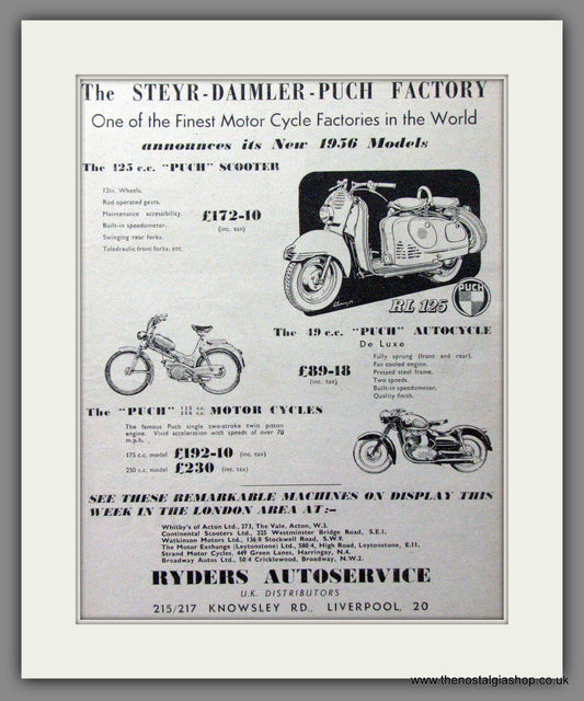 Puch  RL125cc Scooter Original Advert 1955 (ref AD54037)