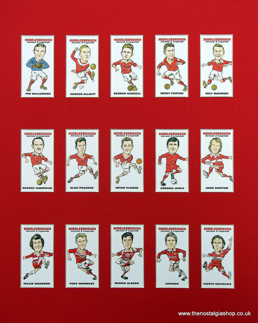 Middlesbrough Heroes and Legends. Mounted Football Card Set.
