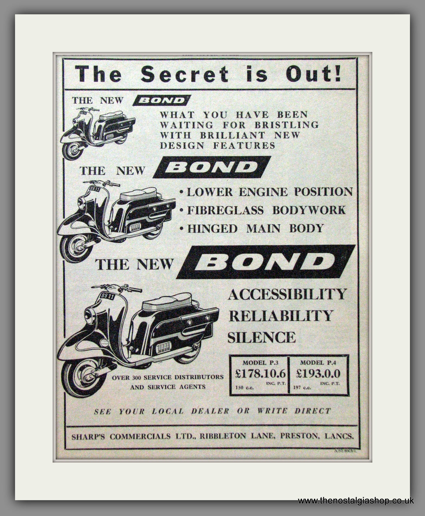 Bond Scooters. Original Advert 1959 (ref AD54170)