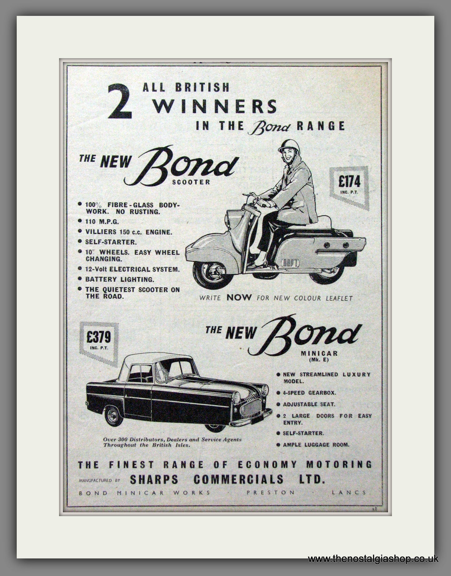 Bond Scooters. Original Advert 1958 (ref AD54172)