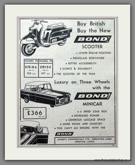 Bond Scooters. Original Advert 1959 (ref AD54173)