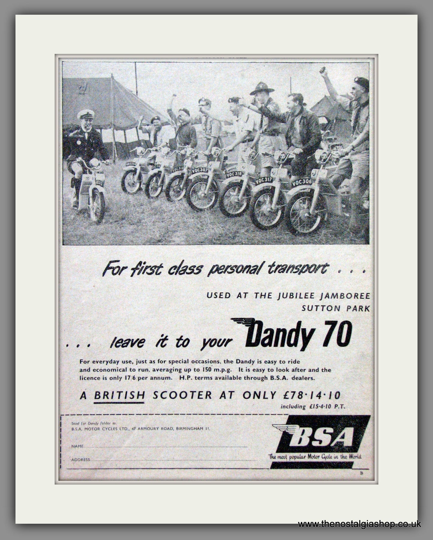 BSA Dandy 70 Light Scooter. Original Advert 1957 (ref AD54180)