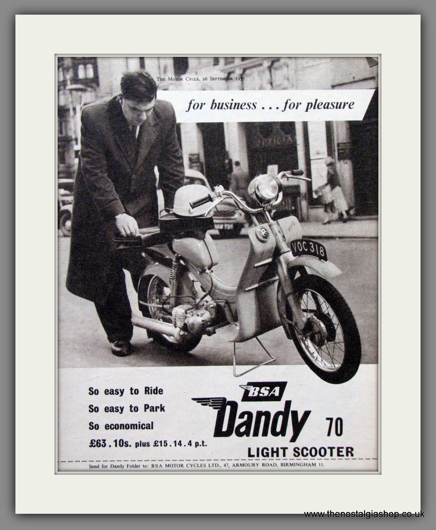 BSA Dandy 70 Light Scooter. Original Advert 1957 (ref AD54181)