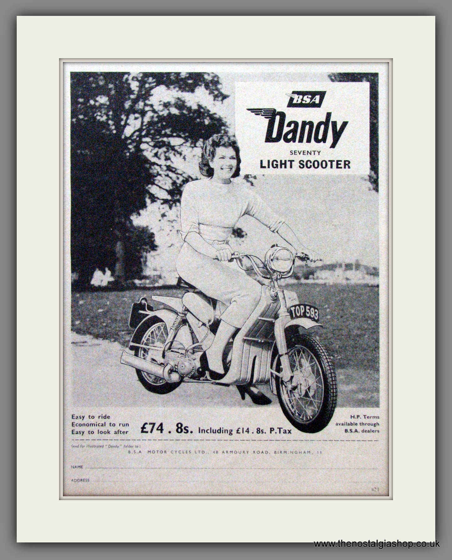BSA Dandy 70 Light Scooter. Original Advert 1956 (ref AD54183)