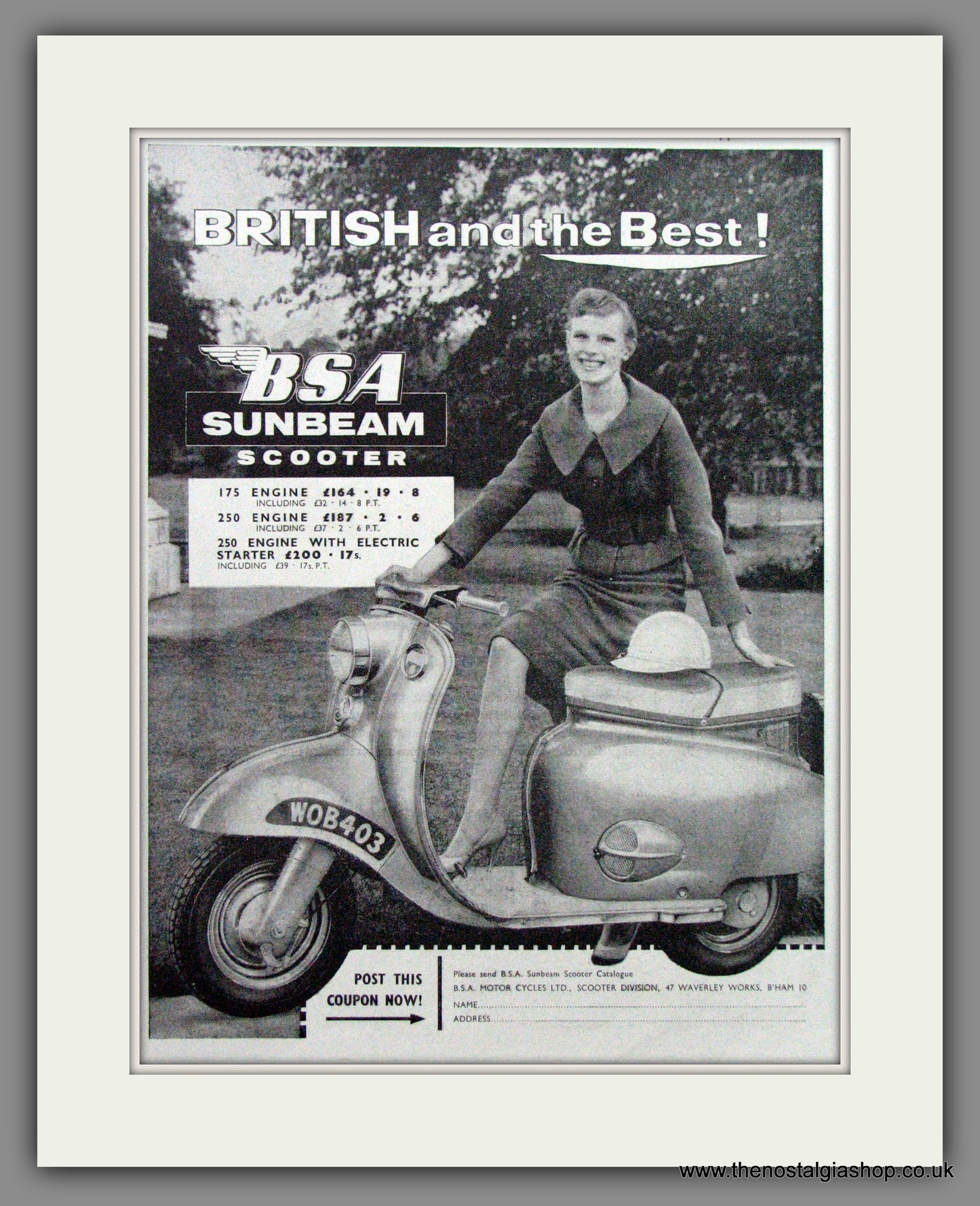 BSA Sunbeam Scooter. Original Advert 1958 (ref AD54184)