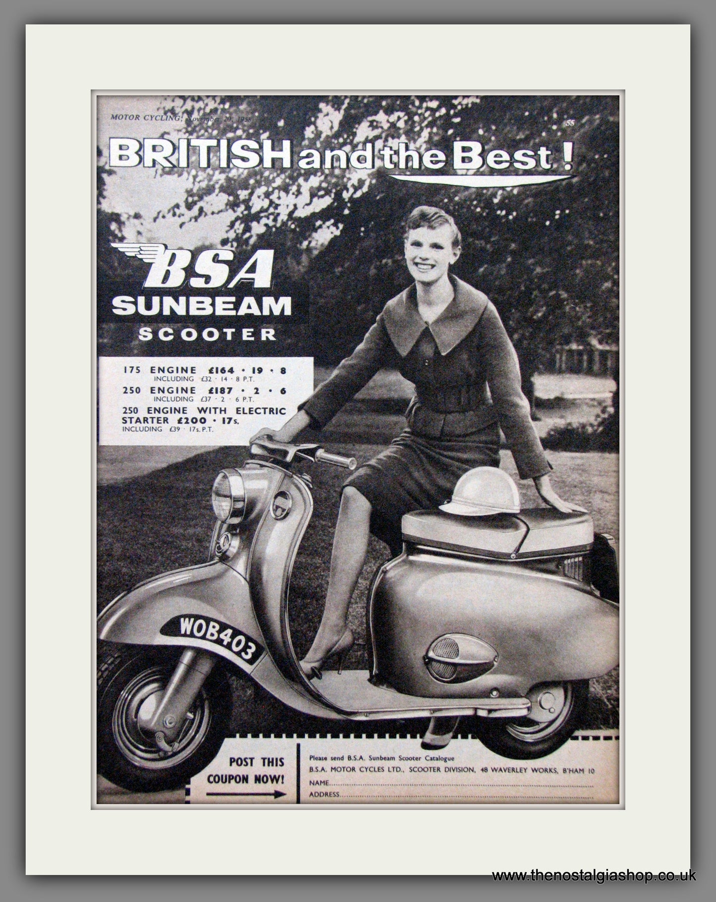 BSA Sunbeam Scooter. Original Advert 1958 (ref AD54185)