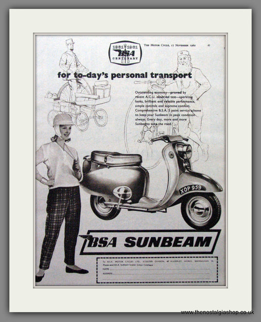 BSA Sunbeam Scooter. Original Advert 1960 (ref AD54186)
