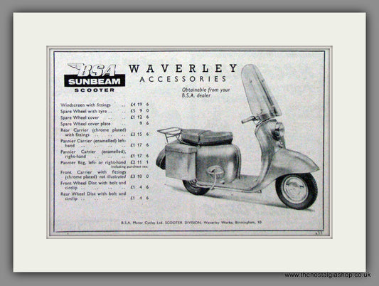 BSA Sunbeam Scooter. Waverley Accessories. Original Advert 1960 (ref AD54187)