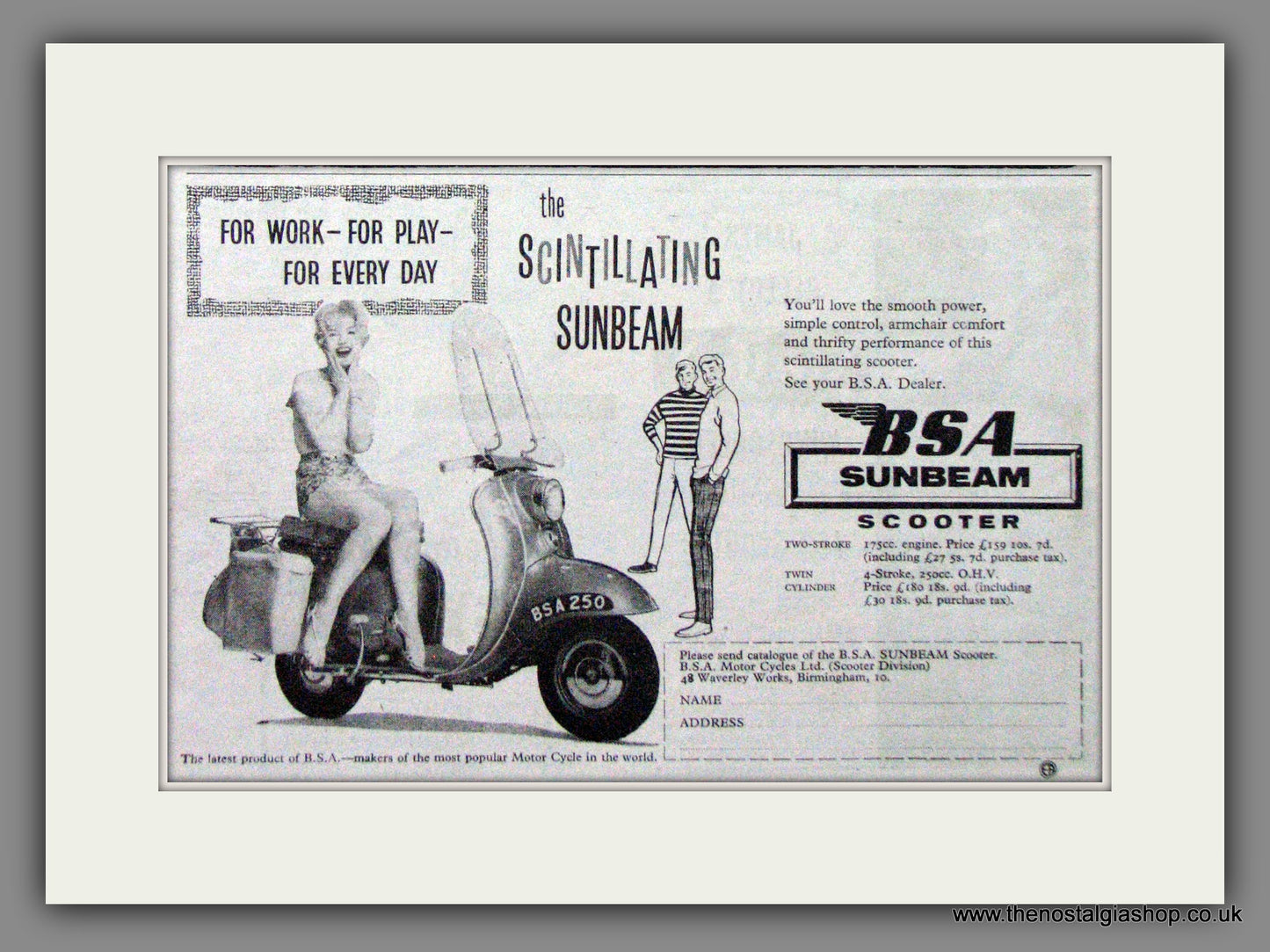 BSA Sunbeam Scooter. Original Advert 1960 (ref AD54188)