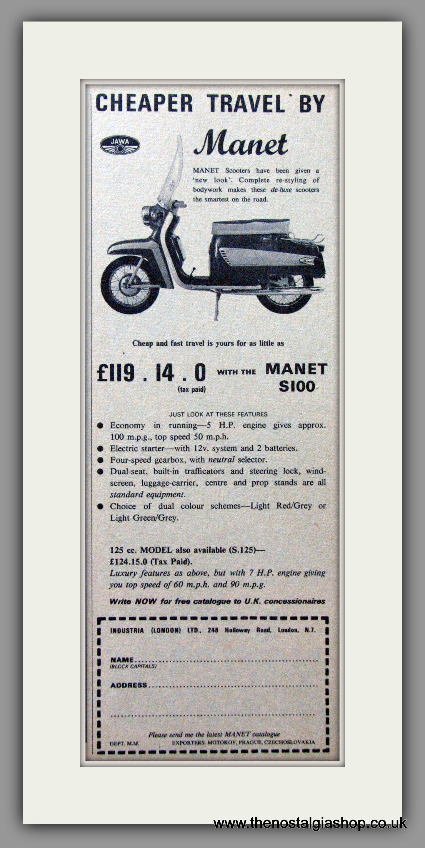 Jawa Manet Scooter. Original Advert 1965 (ref AD54191)