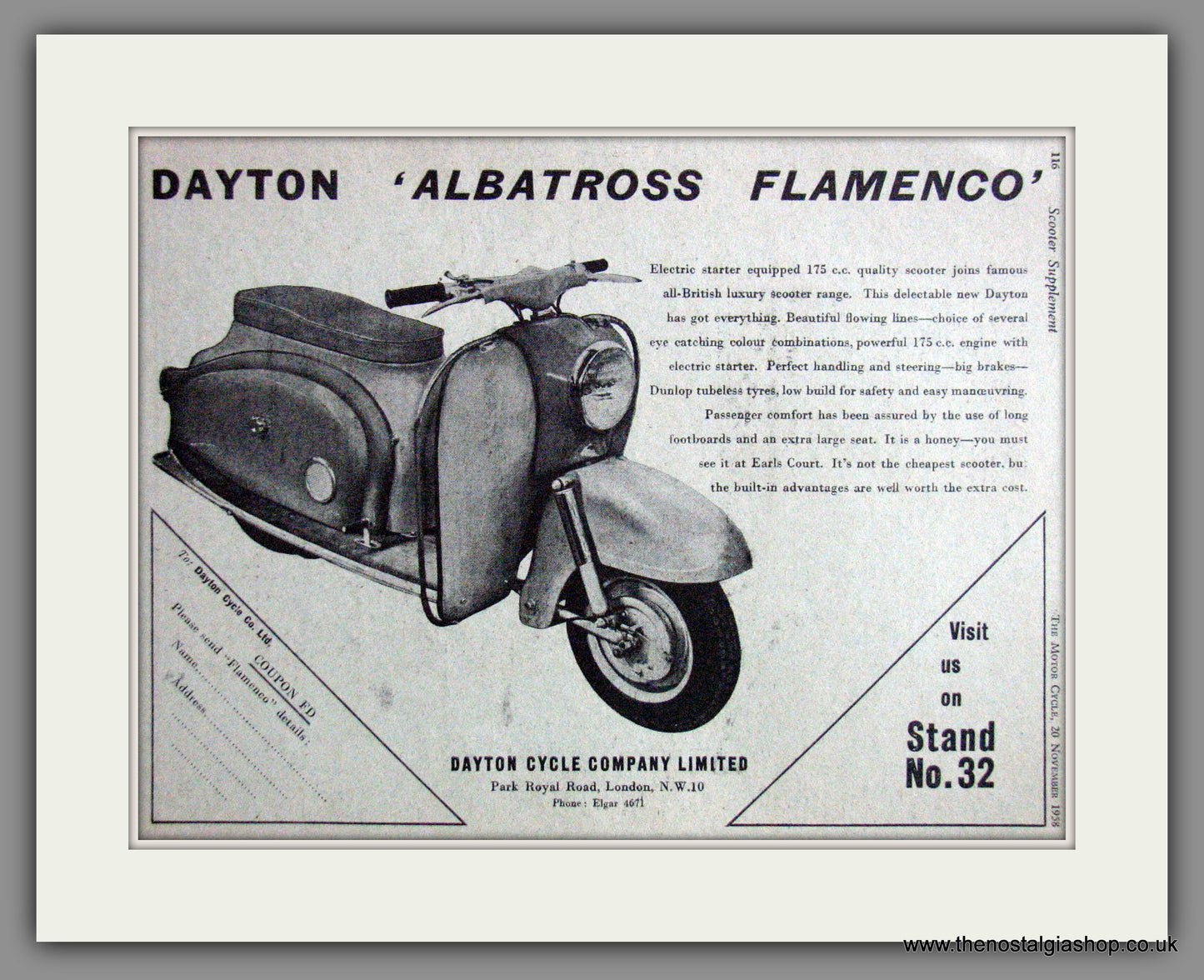 Dayton Albatross Flamenco British Scooter. Original Advert 1958 (ref AD54232)