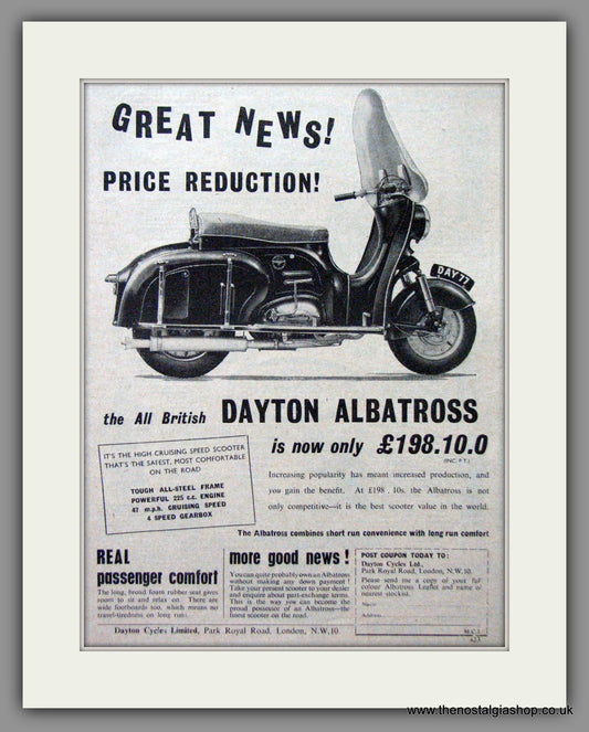 Dayton Albatross 225cc British Scooter. Original Advert 1956 (ref AD54231)