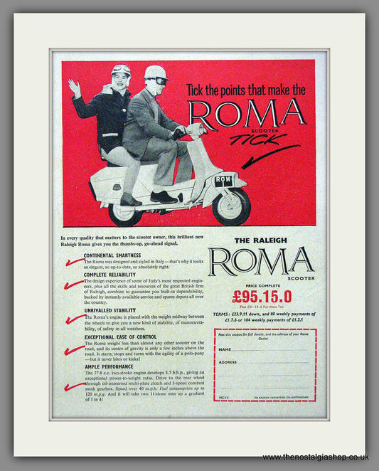 Raleigh Roma Scooter. Original Advert 1961 (ref AD54233)