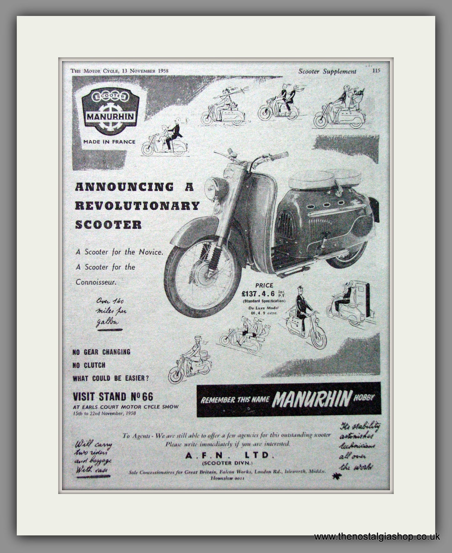 Manurhin Scooter. Original Advert 1958 (ref AD54239)